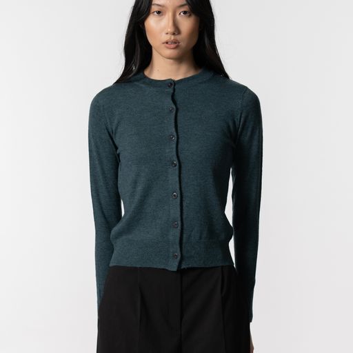 Fitted Merino Cardigan in Dragonfly Green