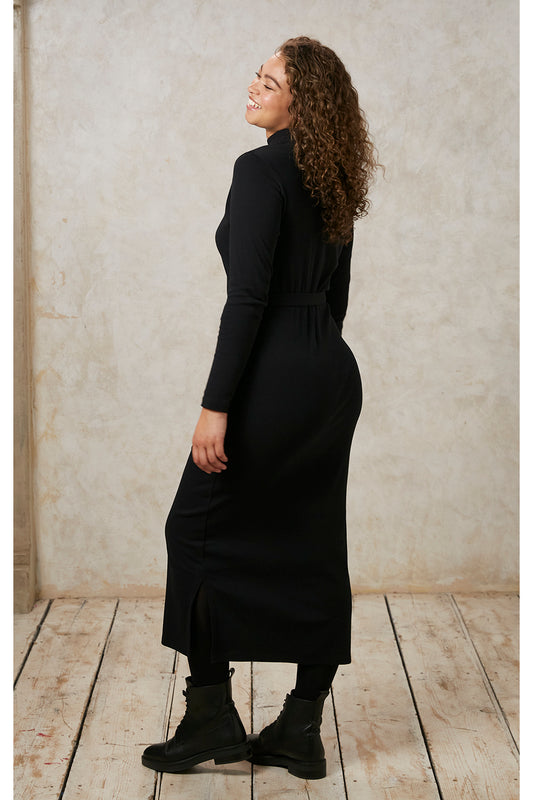 Corey Rib Midi Dress in Black