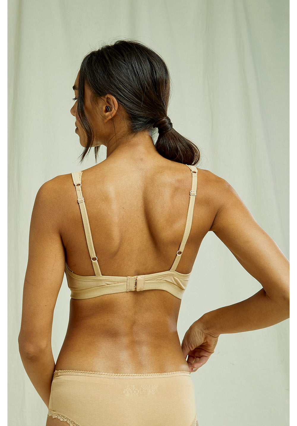 Lace Trim Triangle Bra in Almond