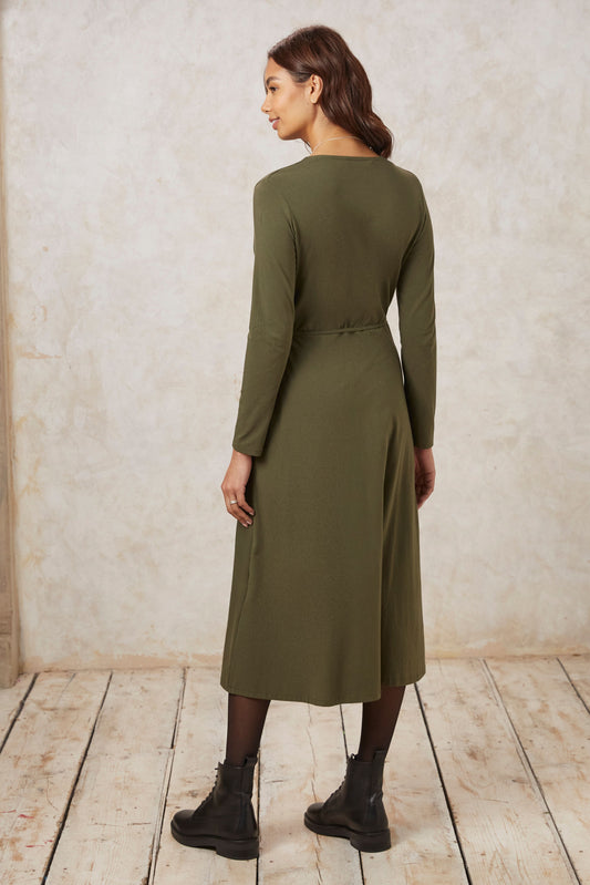 Mathilde Wrap Dress in Khaki