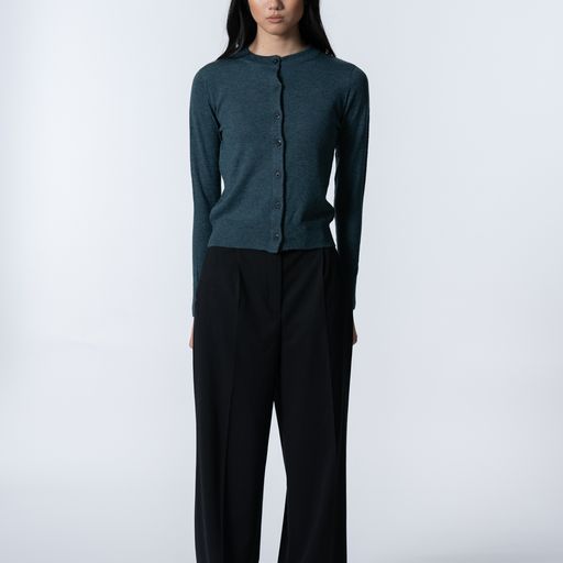 Fitted Merino Cardigan in Dragonfly Green