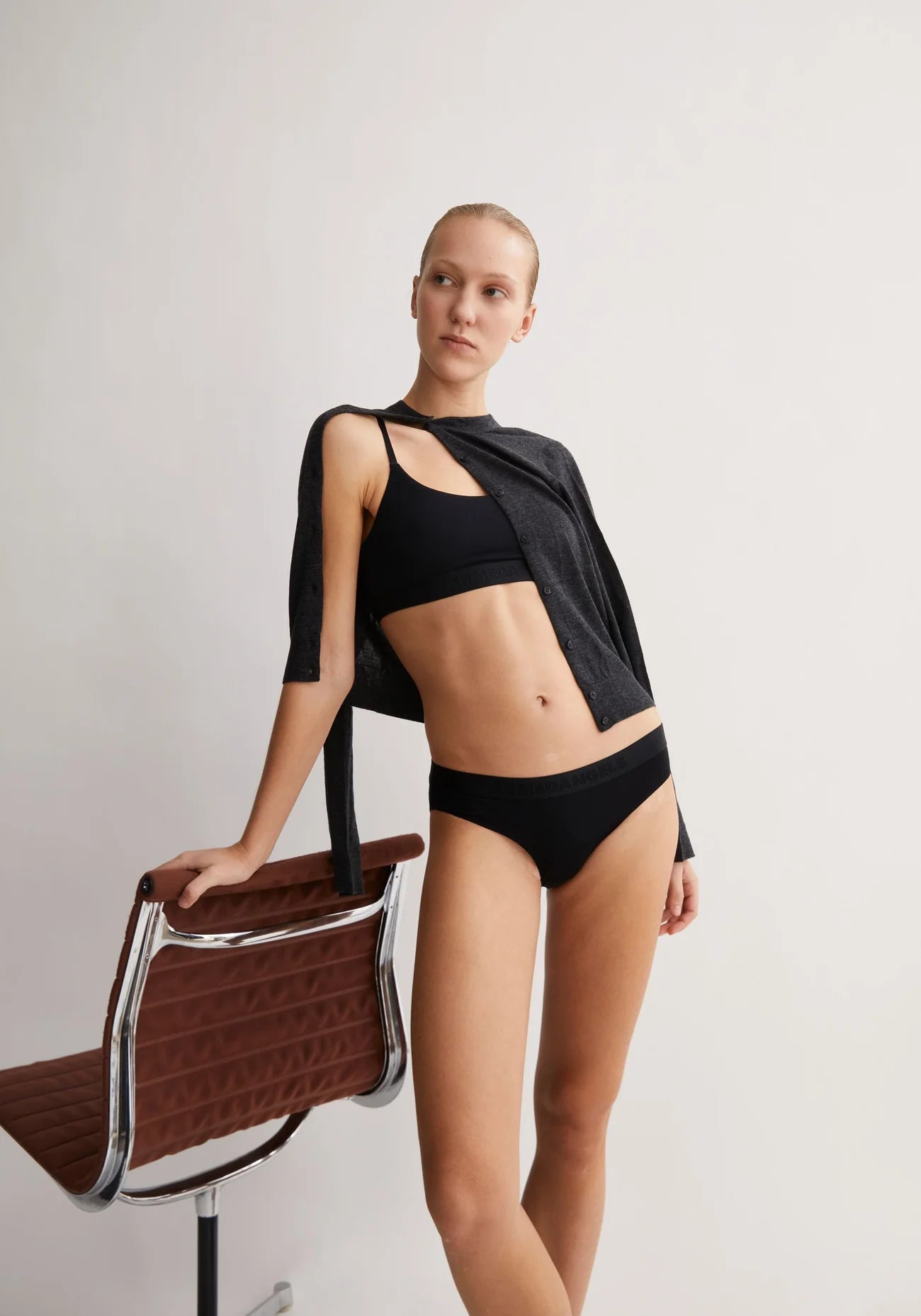 styled view of black bra on model TOVAA Bralette - ARMEDANGELS Canada in Kelowna bra made with natural fabric