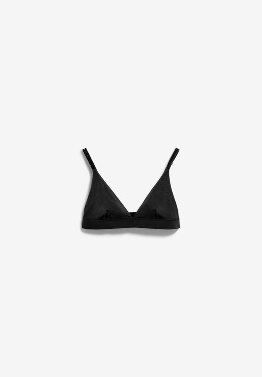 OSILAA Triangle Bralette – ARMEDANGELS Canada in black front flatlay