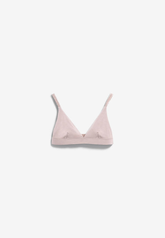 OSILAA Triangle Bralette – ARMEDANGELS Canada in blush grey front flatlay