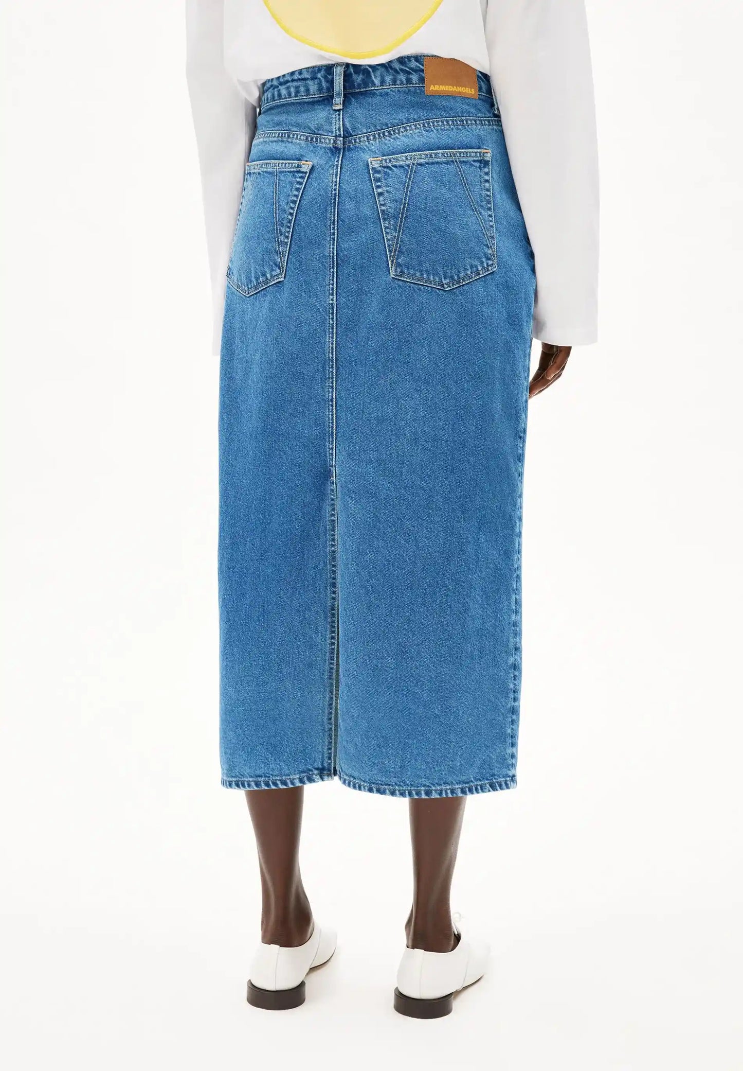 ARMEDANGELS Canada KAALYKE Denim Midi Skirt in Daydream – back view on model