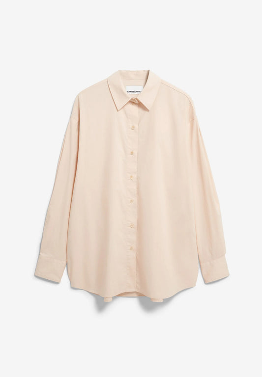 BARREL SLEEVE POPLIN BLOUSE in Pale Peach – ARMEDANGELS front flatlay