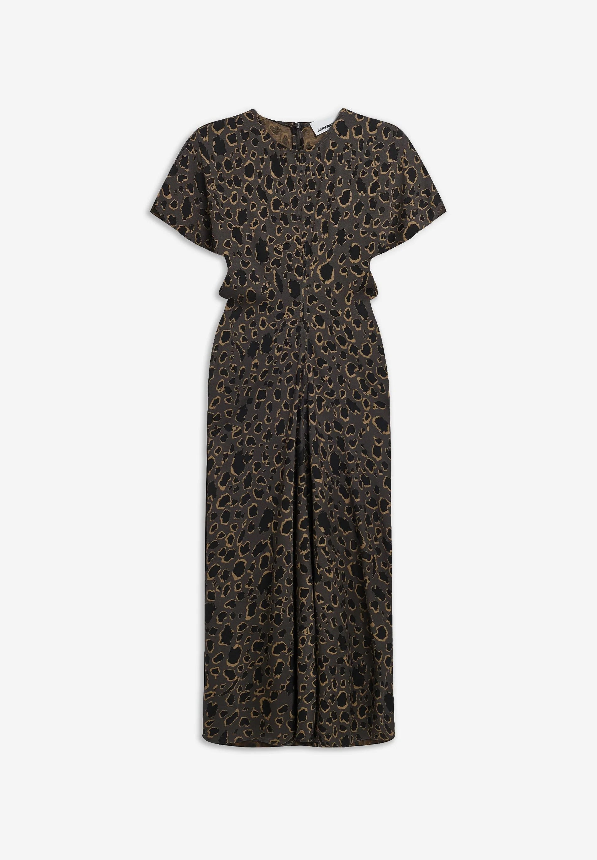 LEO BAT WING MIDI DRESS – ARMEDANGELS Canada leopard print dress Kelowna front view flat lay