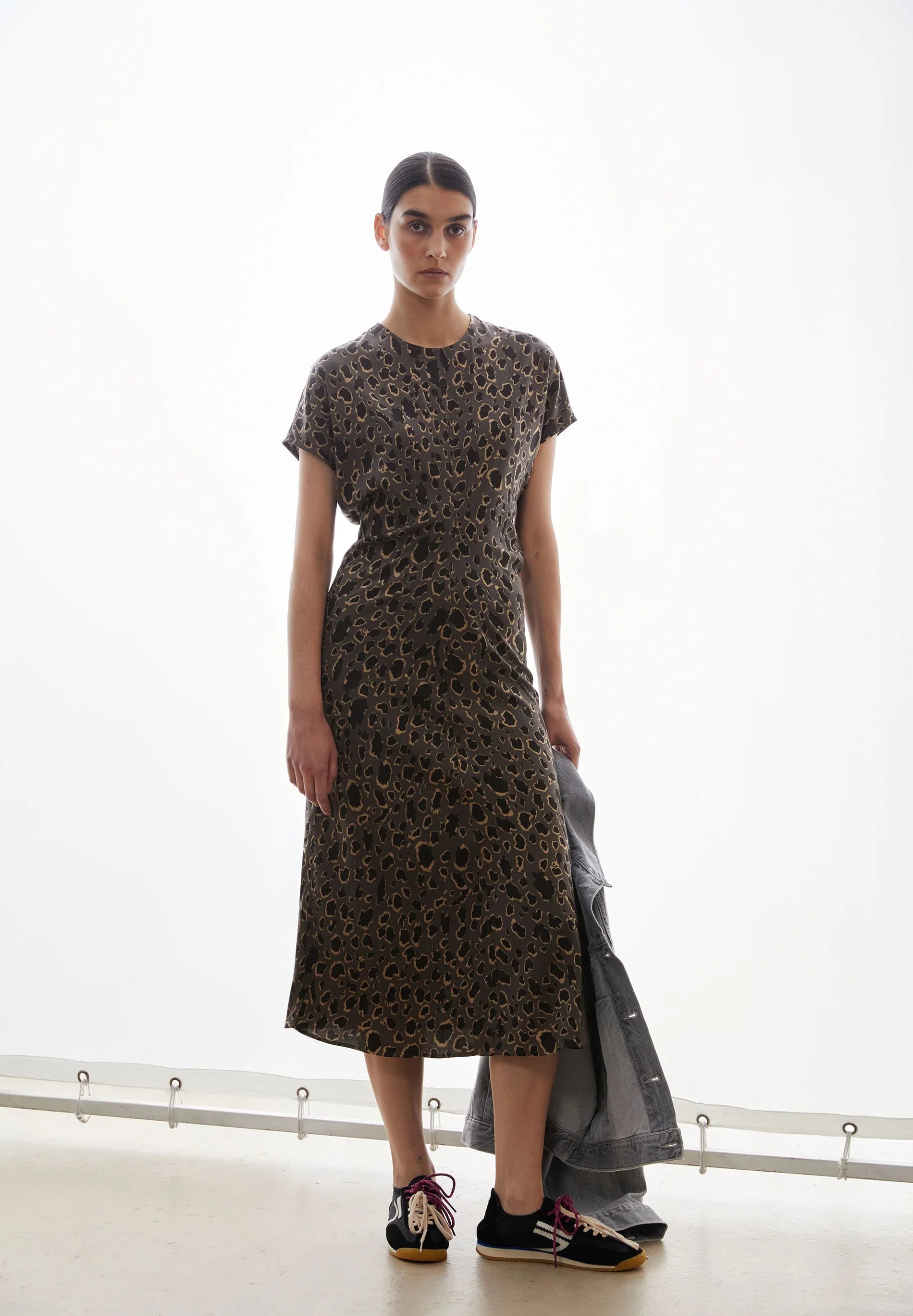 LEO BAT WING MIDI DRESS – ARMEDANGELS Canada leopard print dress Kelowna styled shot wit white background in Kelowna