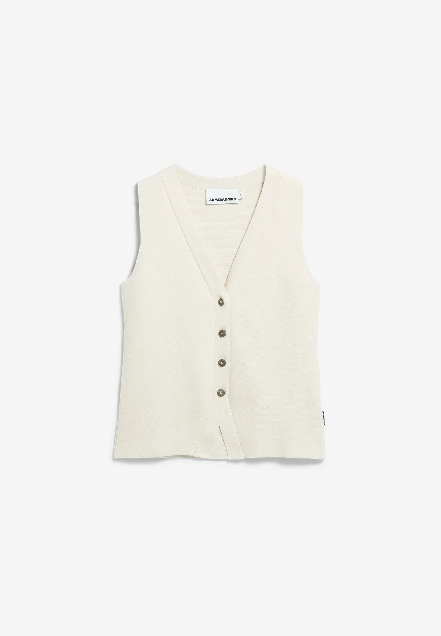 Compact Buttoned Knit Vest in Oatmilk - ARMEDANGELS Canada front flatlay image