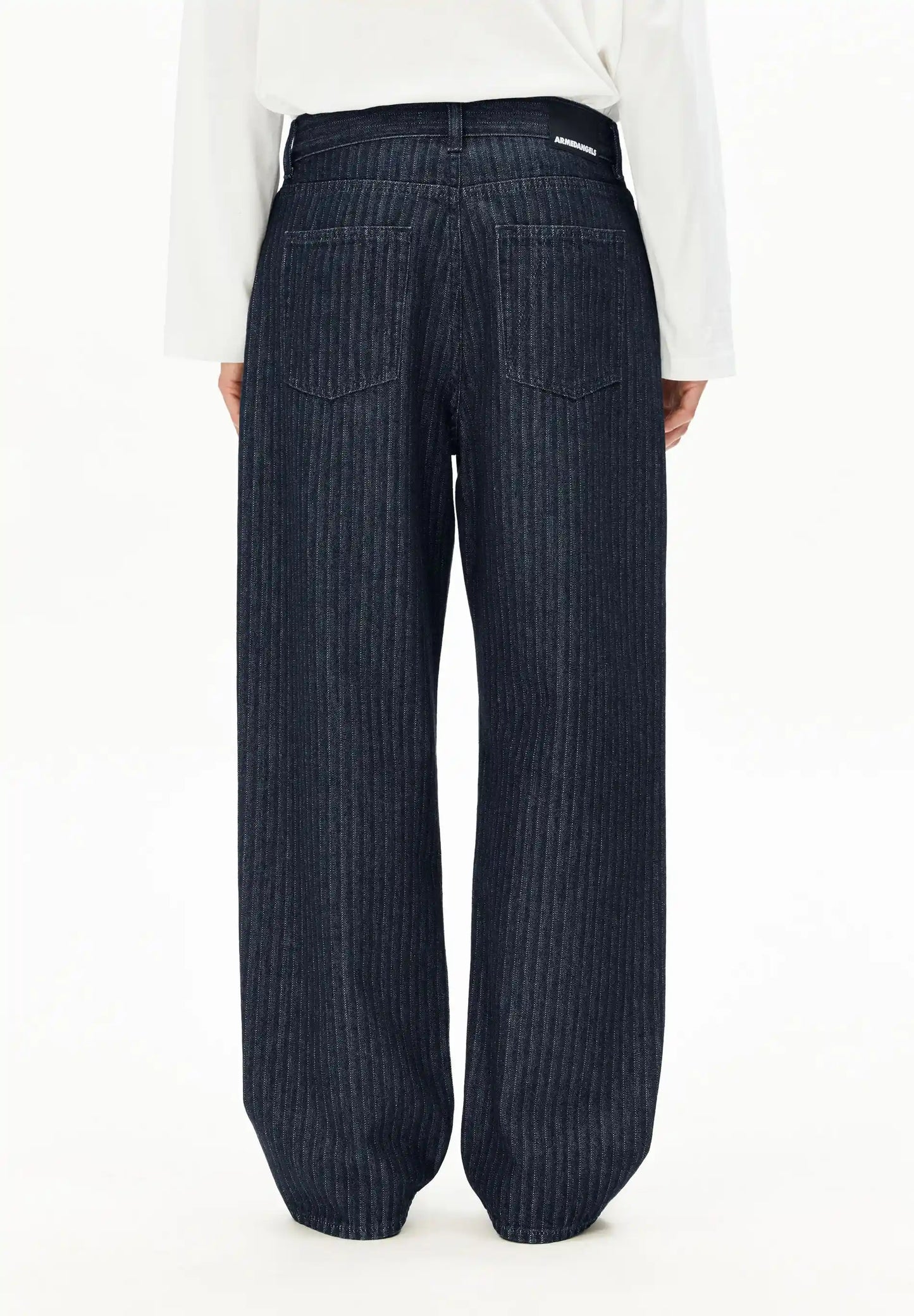 ARMEDANGELS Canada – HAAYI Herringbone Baggy Jean in Rinse back full view on model in Kelowna