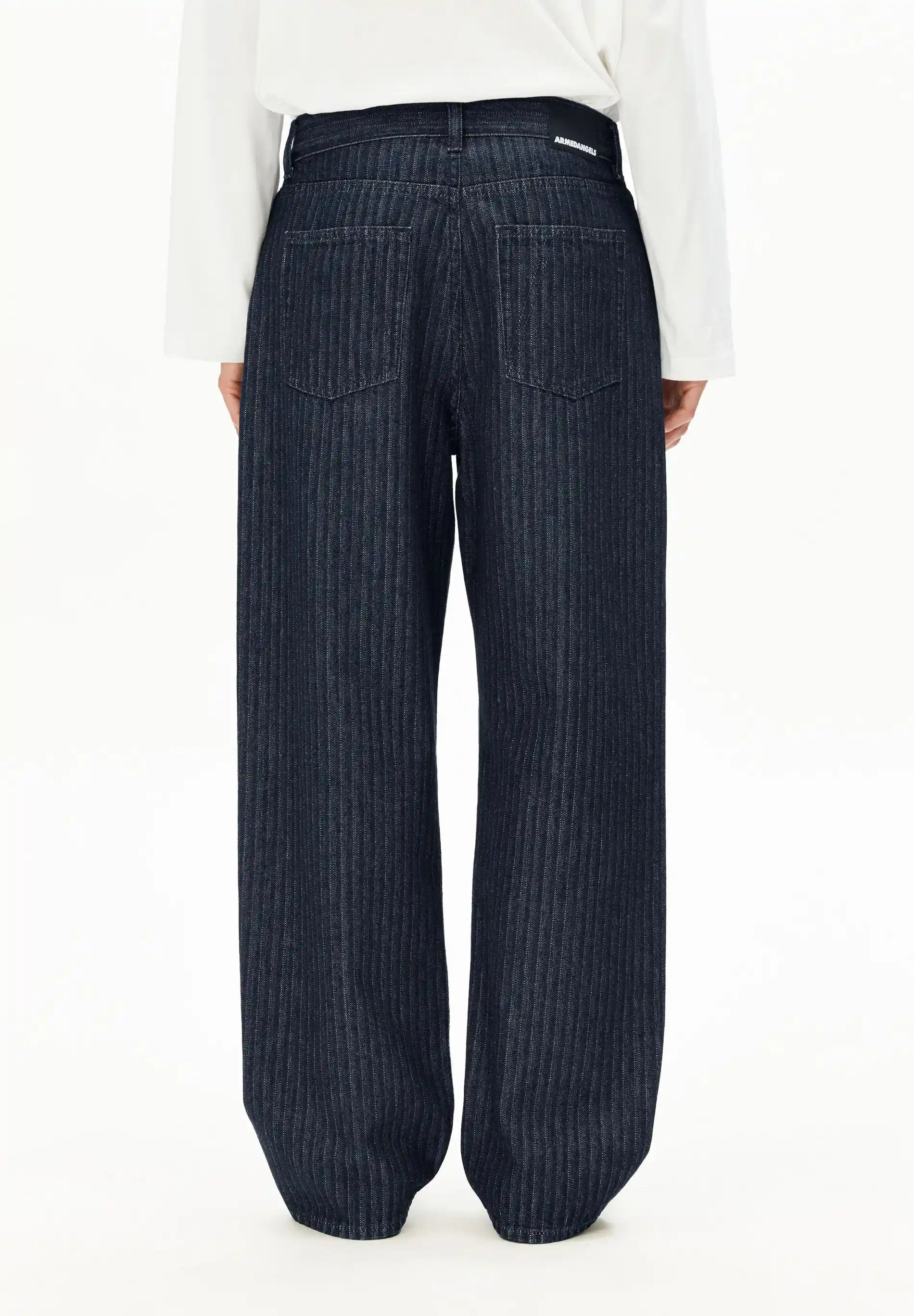 ARMEDANGELS Canada – HAAYI Herringbone Baggy Jean in Rinse back full view on model in Kelowna