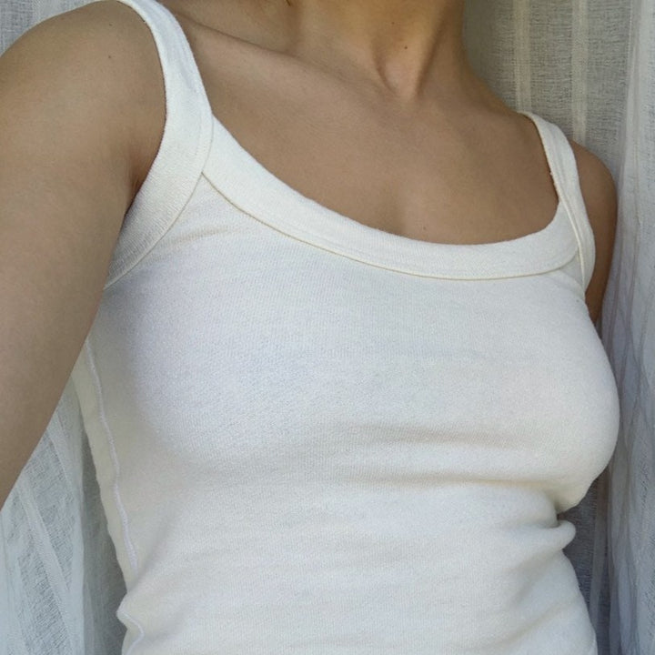 Merge - SS24 - Hemp Breeze Tank Top in Natural - on model front close-up 2