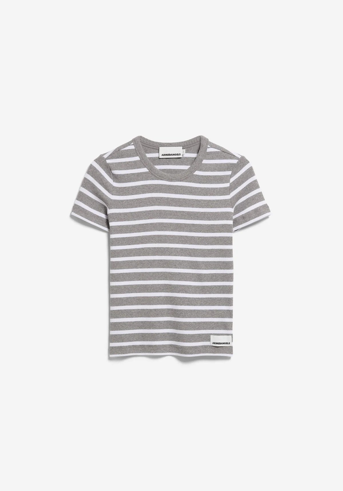 women's ARMEDANGELS Canada KARDAA Ribbed Stripes T-Shirt, front flatlay shot in Kelowna organic cotton
