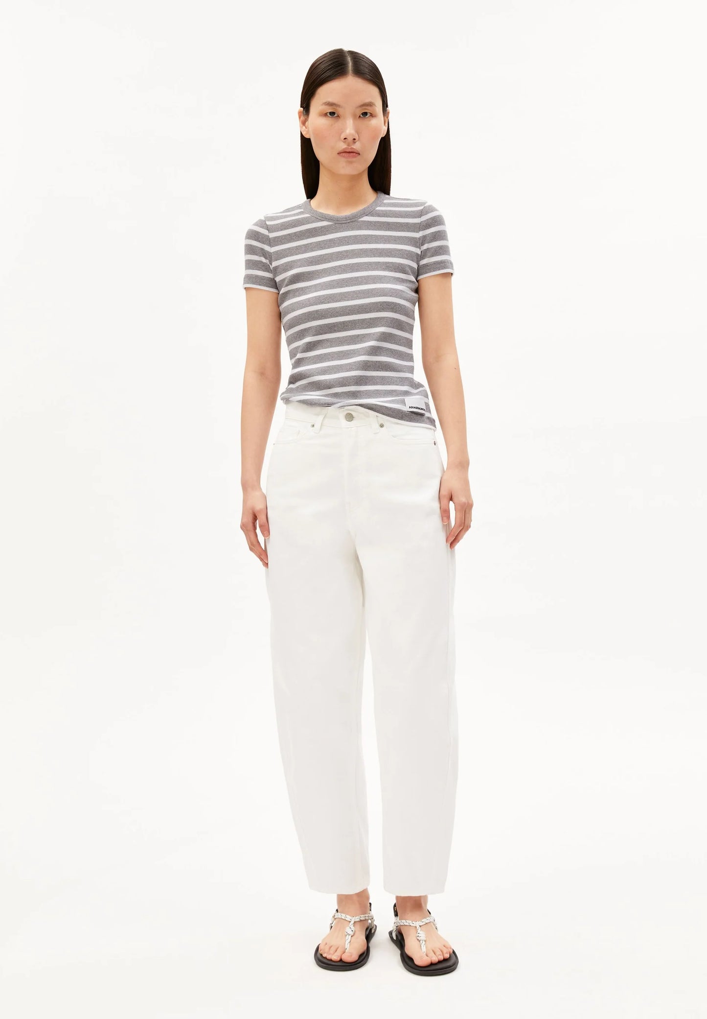 women's full body image of ARMEDANGELS KARDAA Ribbed Stripes T-Shirt, organic cotton in Kelowna