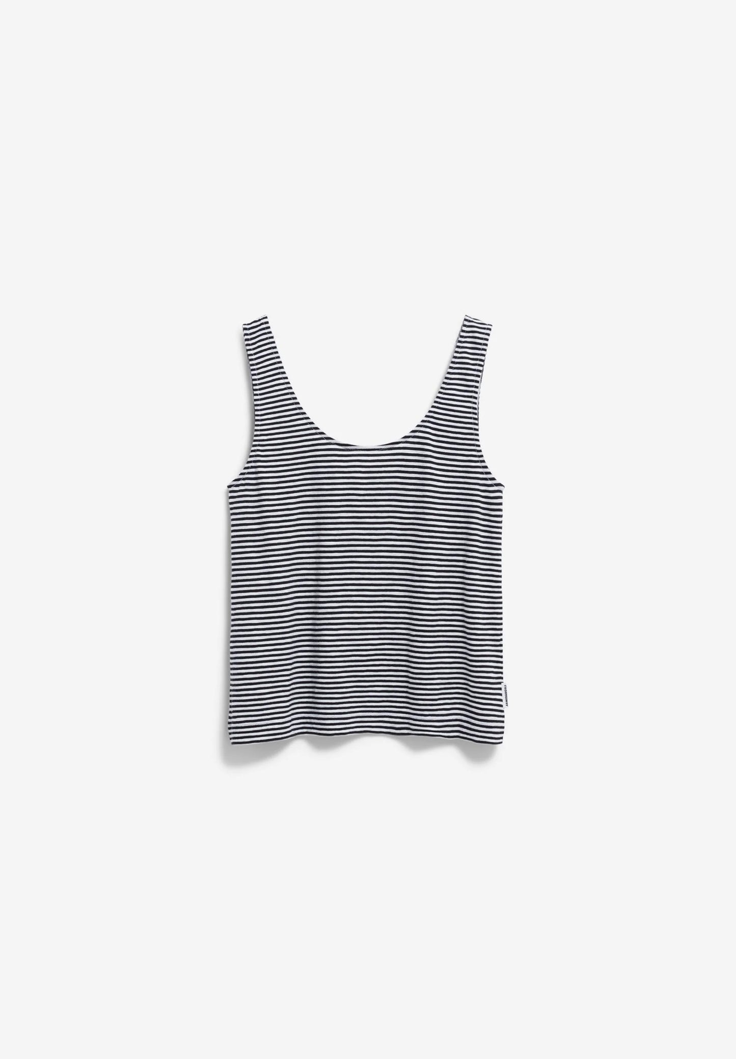 women's ARMEDANGELS MINAAMI LITA TOP in Black-Oatmilk, front flatlay on white background in Kelowna