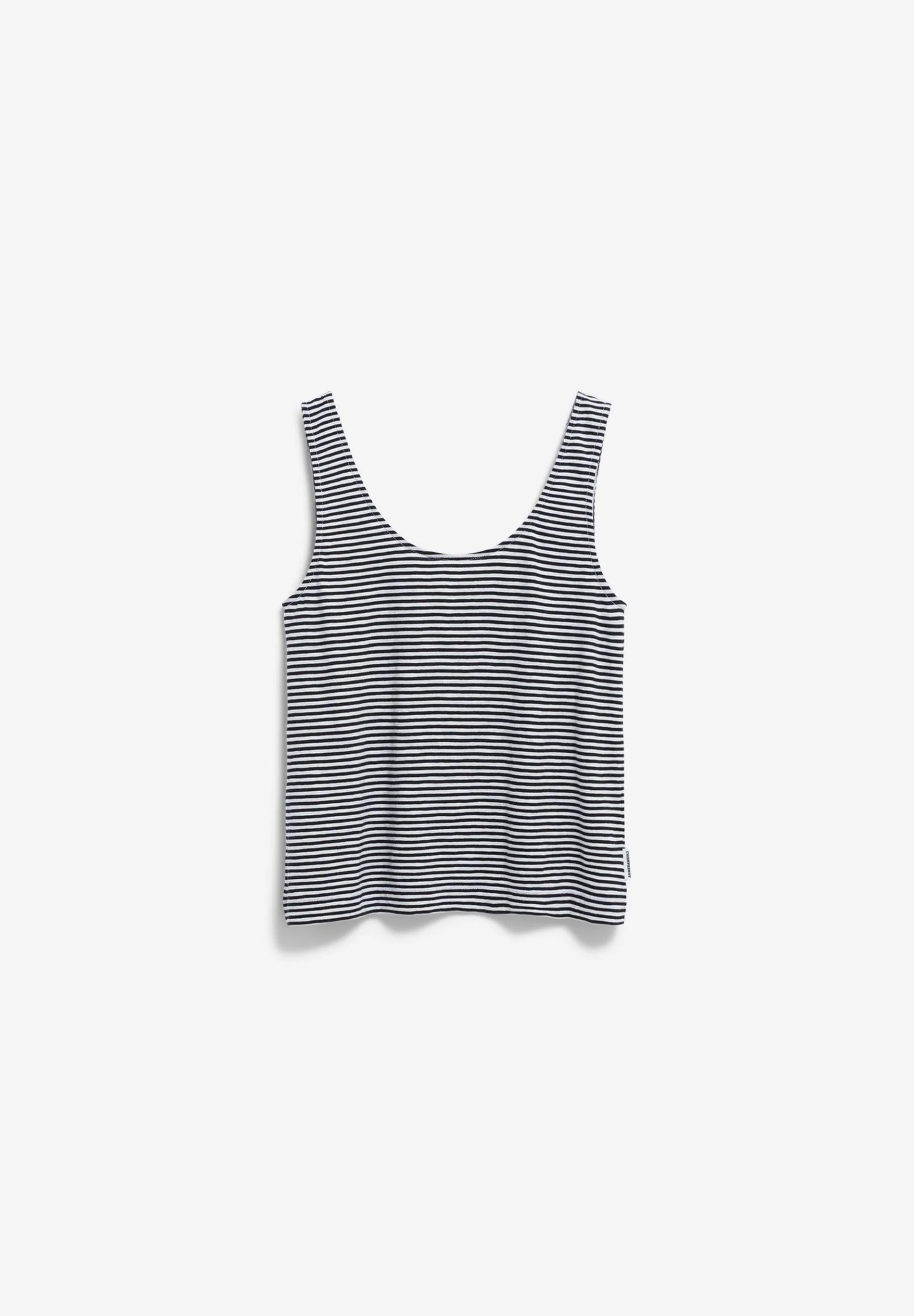 women's ARMEDANGELS MINAAMI LITA TOP in Black-Oatmilk, front flatlay on white background in Kelowna