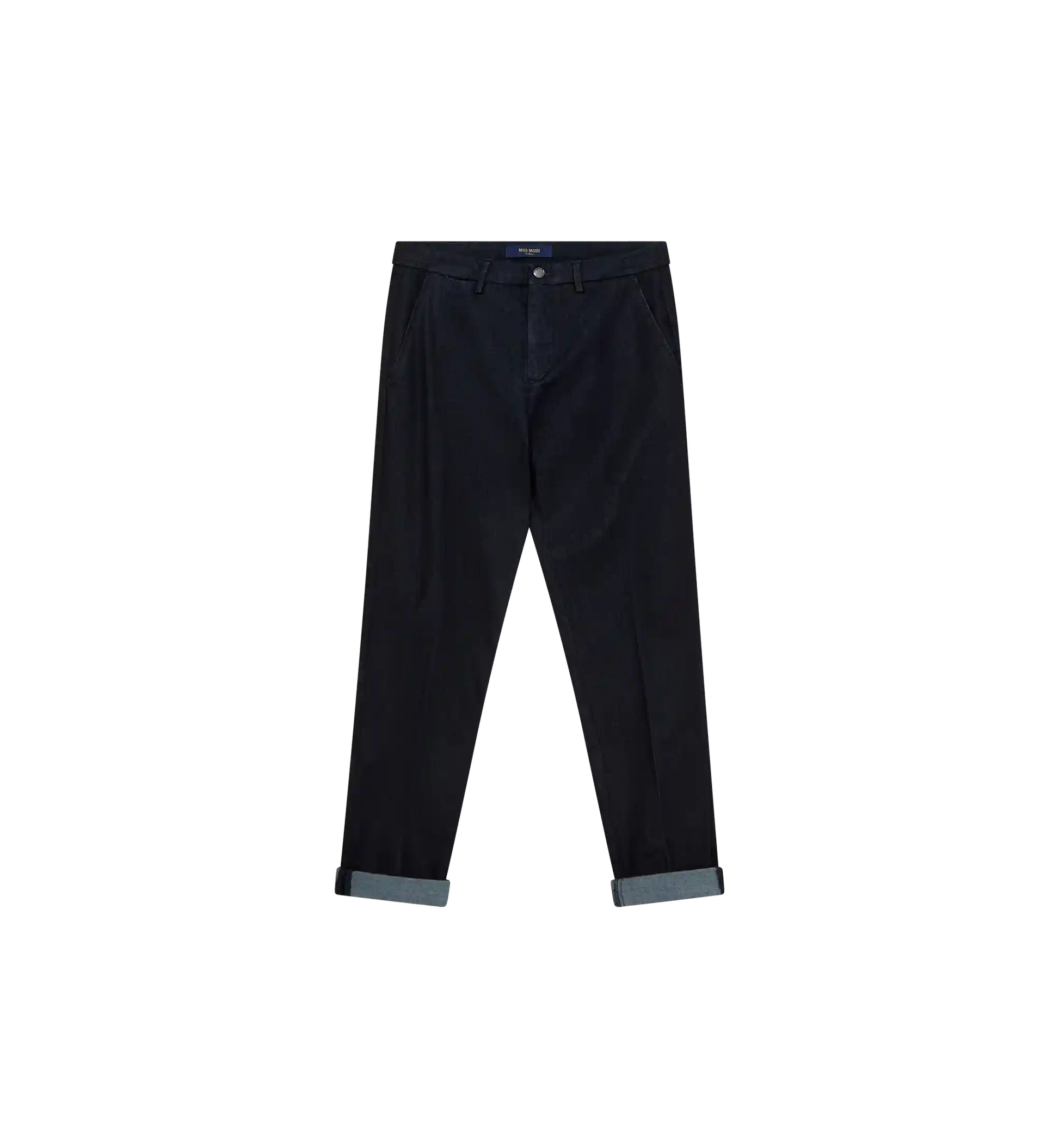 mos mosh gallery hunt comfy pant in dark blue front flatlay
