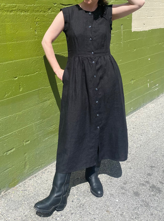 Allison Wonderland - SS24 - Blythe Dress in Black Linen - front 1