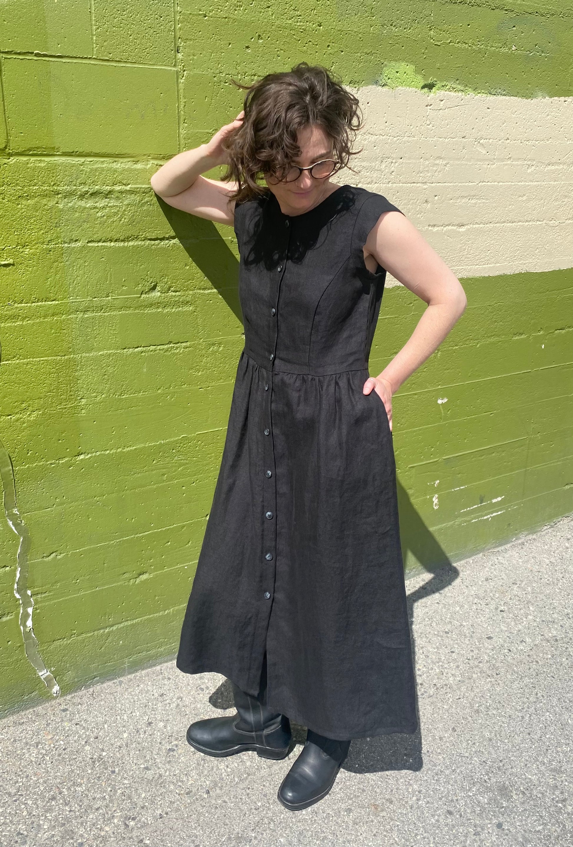 Allison Wonderland - SS24 - Blythe Dress in Black Linen - front 3 