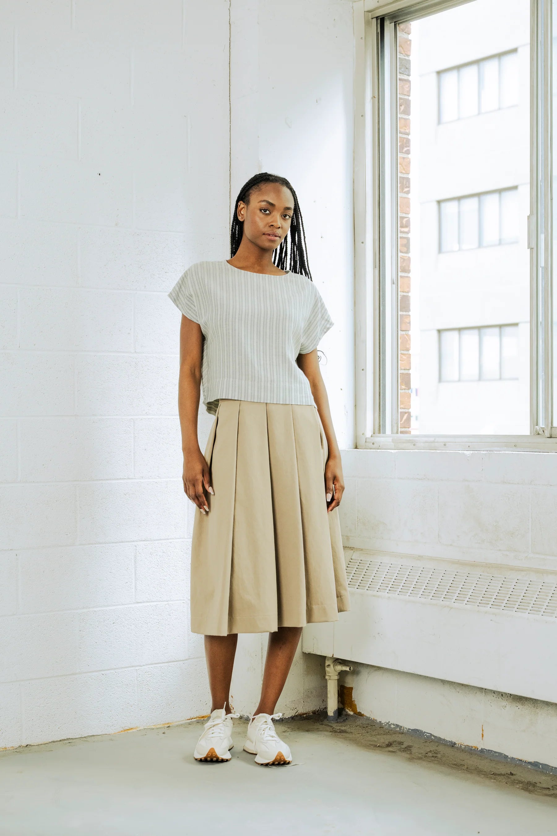 Tofino Top in Light Blue Herringbone - Canadian made women's square top with side slits - BodyBag by Jude Kelowna BC