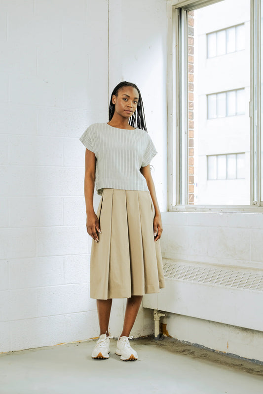 Tofino Top in Light Blue Herringbone - Canadian made women's square top with side slits - BodyBag by Jude Kelowna BC