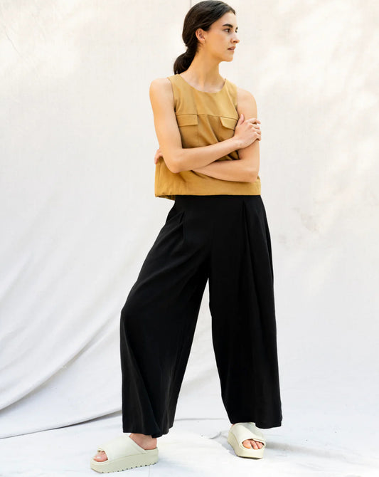 Sao Paulo Pants in Black Linen Blend - Canadian made high-waisted wide leg pants - BodyBag by Jude Kelowna BC