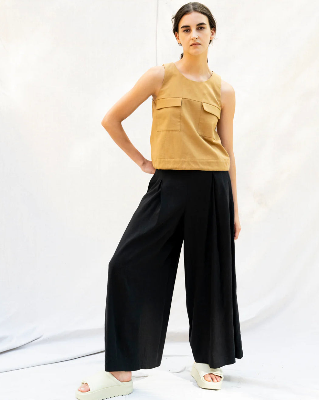 Sao Paulo Pants in Black Linen Blend front view - OEKO-TEX certified viscose linen pants - sustainable fashion Okanagan 