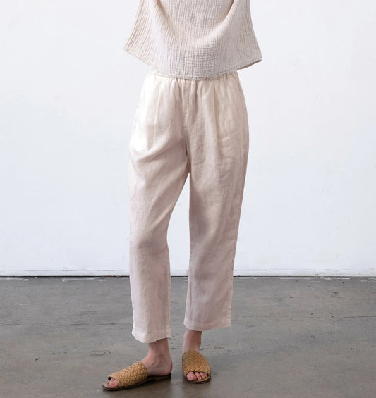 It is Well L.A - SS24 - Linen Pull On Pant in Natural - front on model 1
