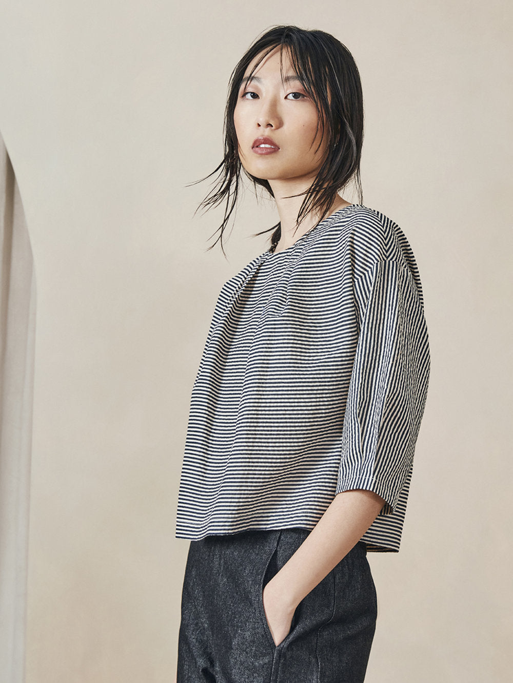 Dagg & Stacey - FW24 - Clara Top in Japanese Cotton Stripe - on model front 1
