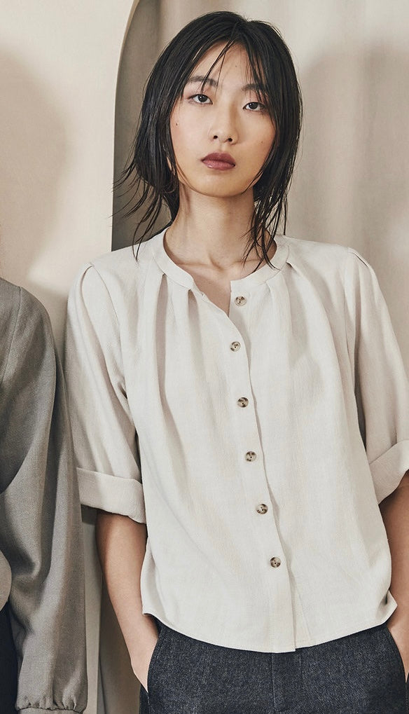 Dagg & Stacey - FW24 - Darcy Button-Up Shirt in Chalk - on model front 1