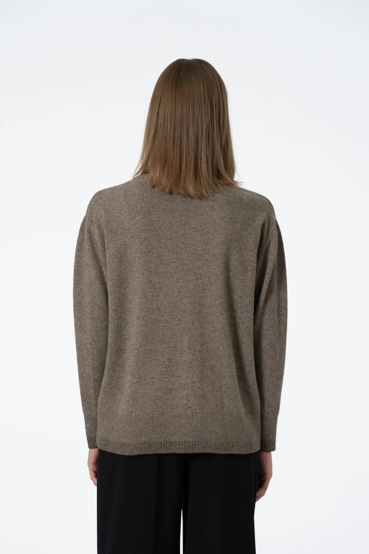Dinadi - FW24 - Yak Roundneck Sweater in Oat Brown - on model back 3