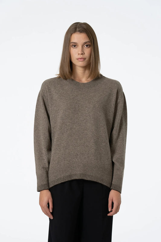 Dinadi - FW24 - Yak Roundneck Sweater in Oat Brown - on model front 1