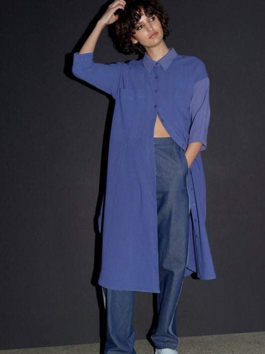 Eve Gravel - FW24 -  Veleta Dress in Bleuet - on model front 1