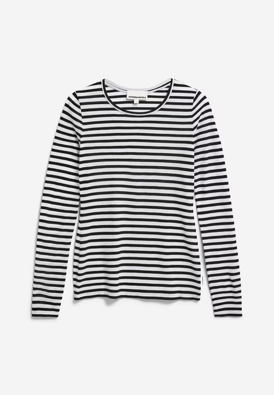 FW24- ARMEDANGELS - Enriccaa Stripe Shirt in White/Black - on dipslay front 1