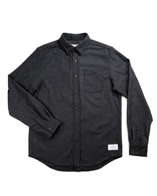 FW24 - Anián - Men's Light Weight Melton Wool in Charcoal - on display front 1