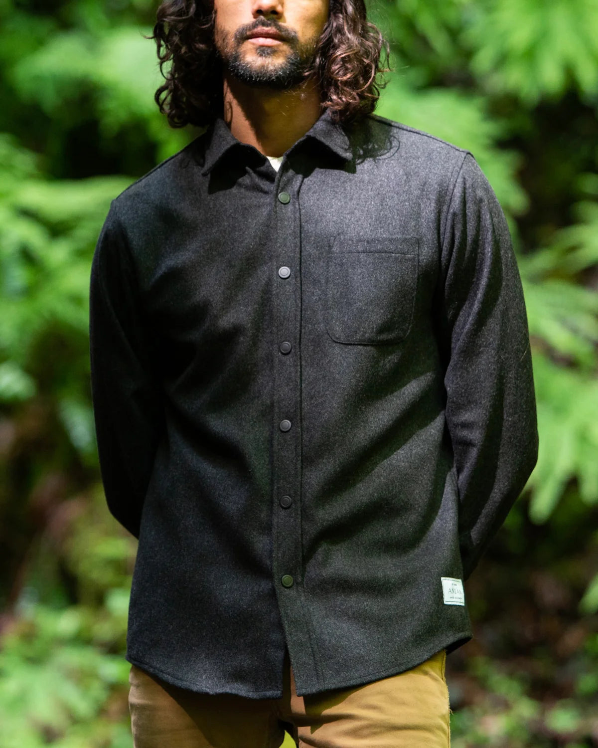 FW24 - Anián - Men's Light Weight Melton Wool in Charcoal - on model front 2