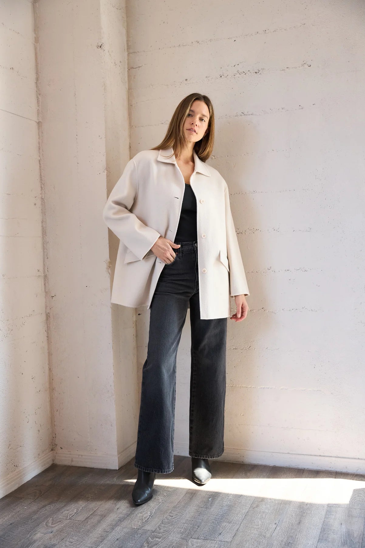 FW24 - It is Well L.A - Handmade Wool Coat in Creme - front 3