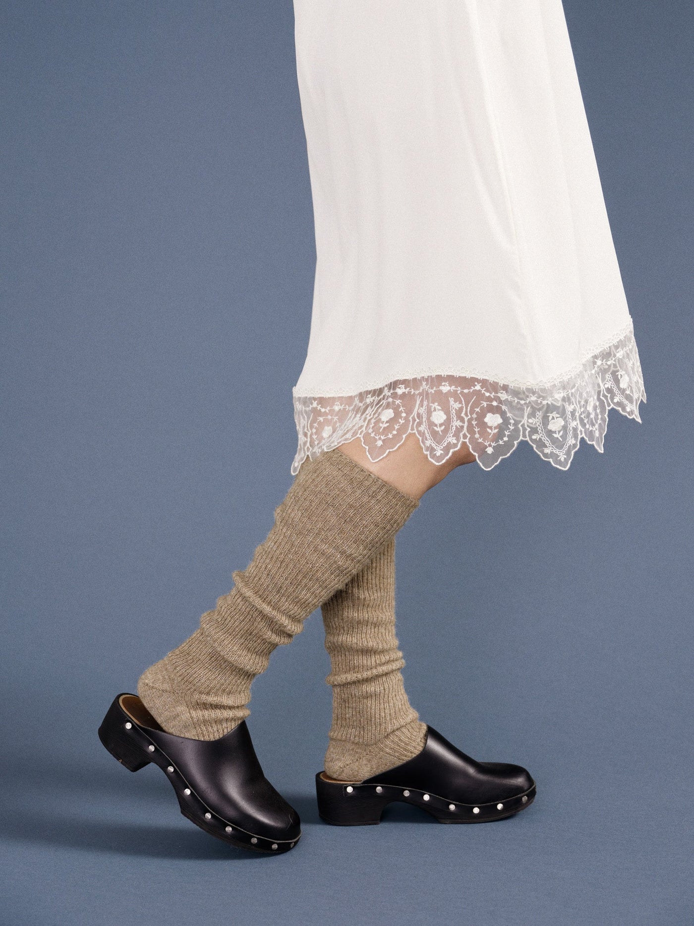 FW24 - hansel from basel Shaggy Alpaca Over the Knee Socks in Oatmeal 1