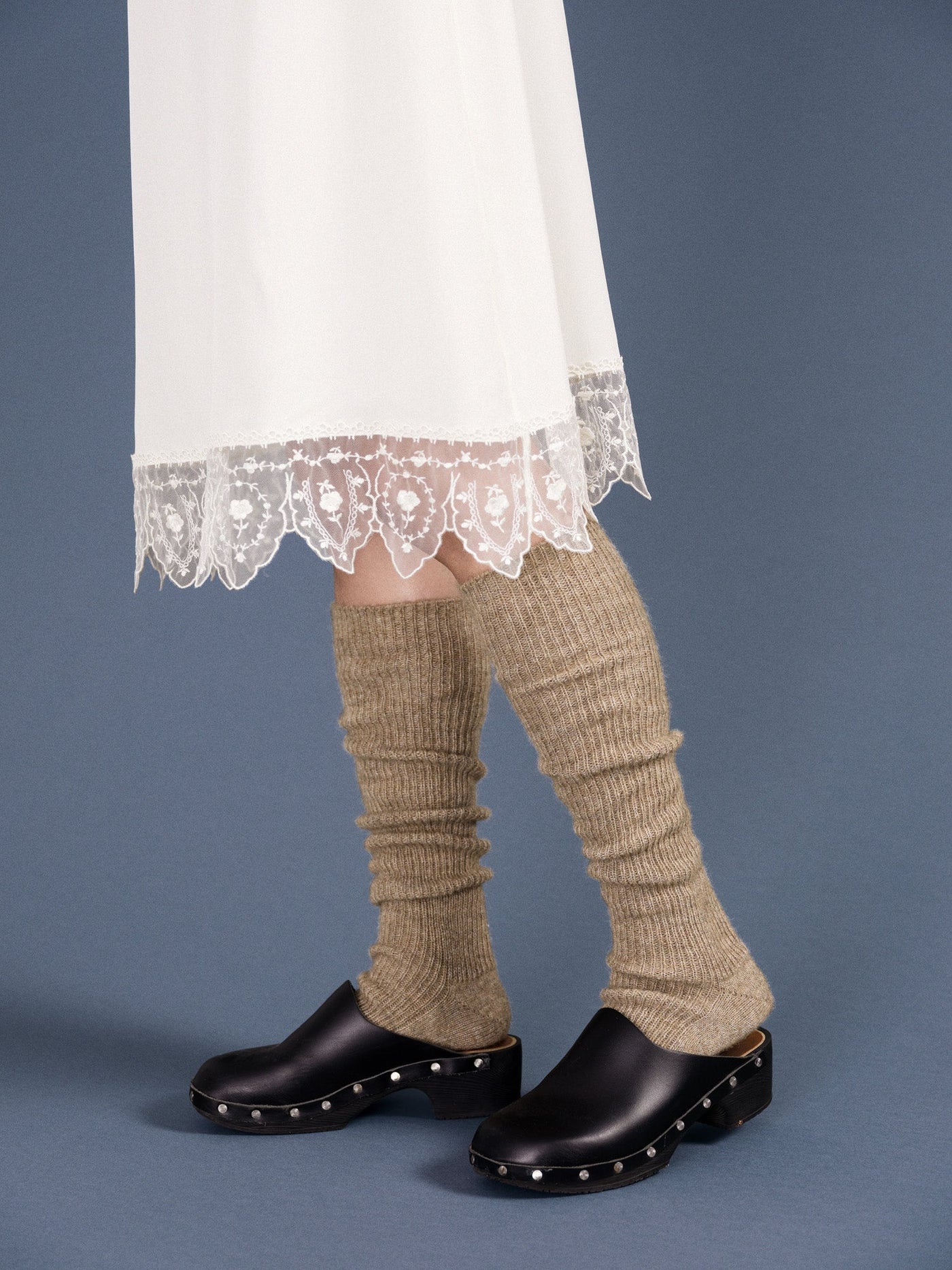 FW24 - hansel from basel Shaggy Alpaca Over the Knee Socks in Oatmeal 2