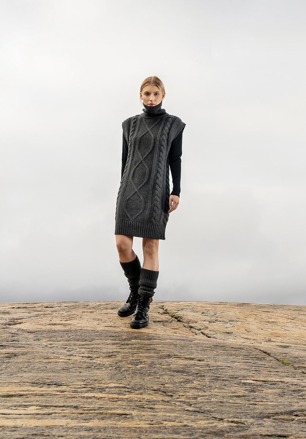 Dinadi - Merino Cable Dress in Charcoal Grey Fall 23/24