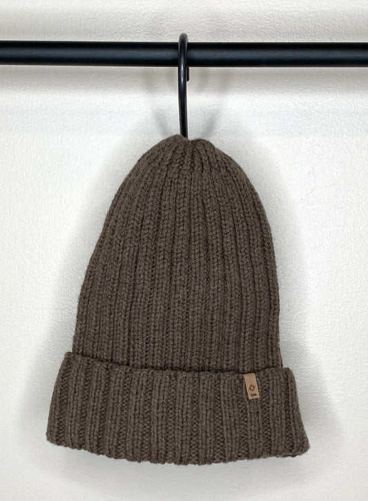 Merino Handknit Rib Hat in Nutmeg Brown