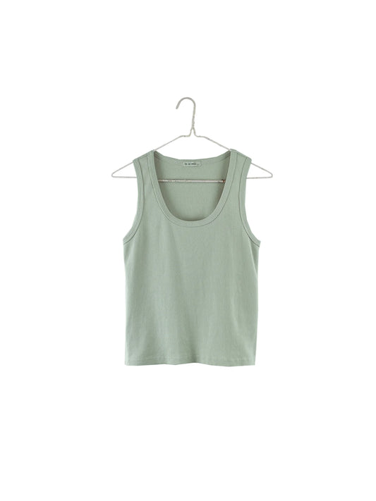 It is Well L.A - SS24 - Rib Tank Top in Sage Green - on display front 1