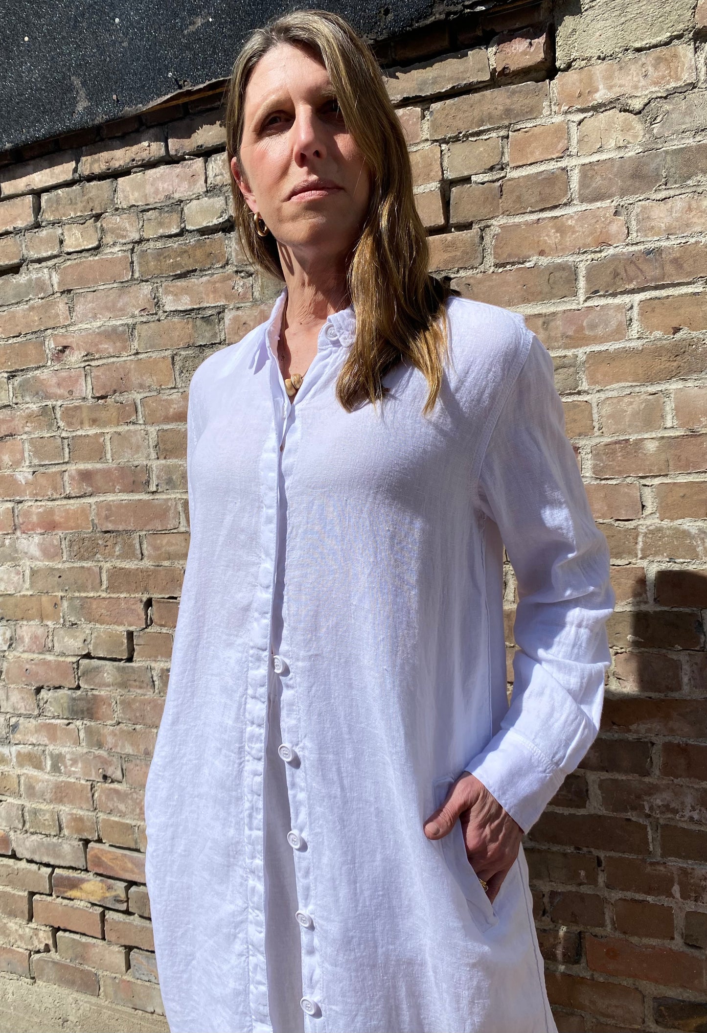 Shirt Dress in White Linen