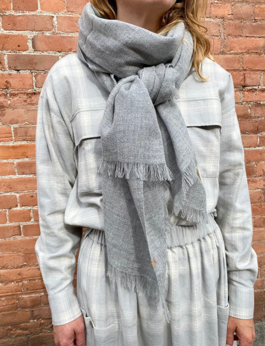 Dinadi Merino Woven Scarf in Flint Grey made in Nepal 