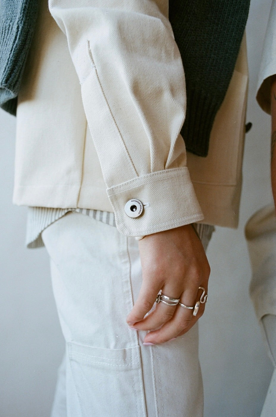 SS24 - Saturday Project - Unisex Jacket  No. 001 - The Chore Coat in Natural  - close -up sleeve 6