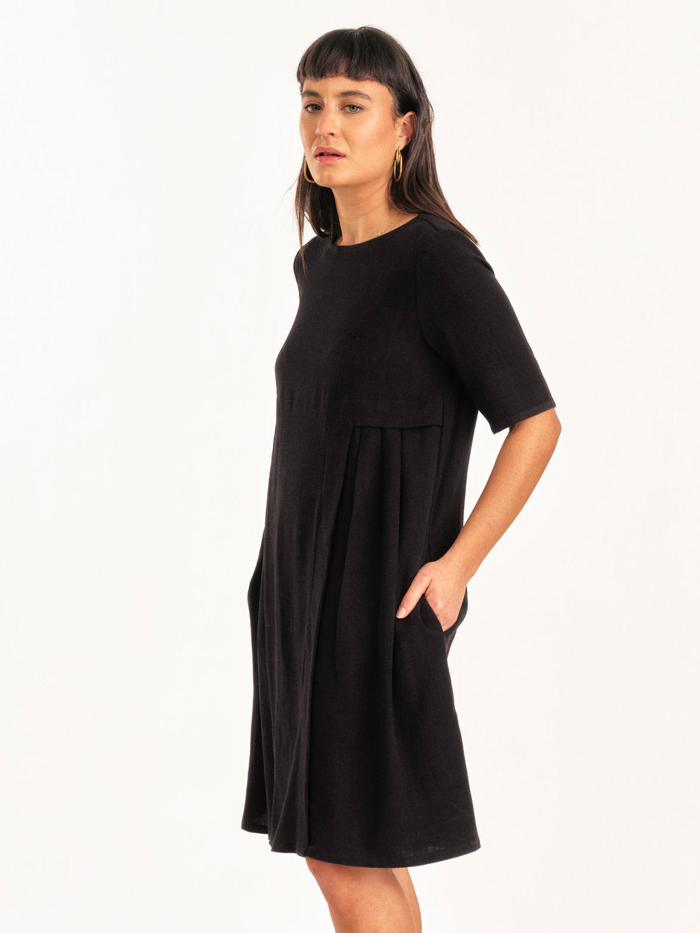 Jennifer Glasgow - FW24 - Boudica Dress in Black - on model side 3