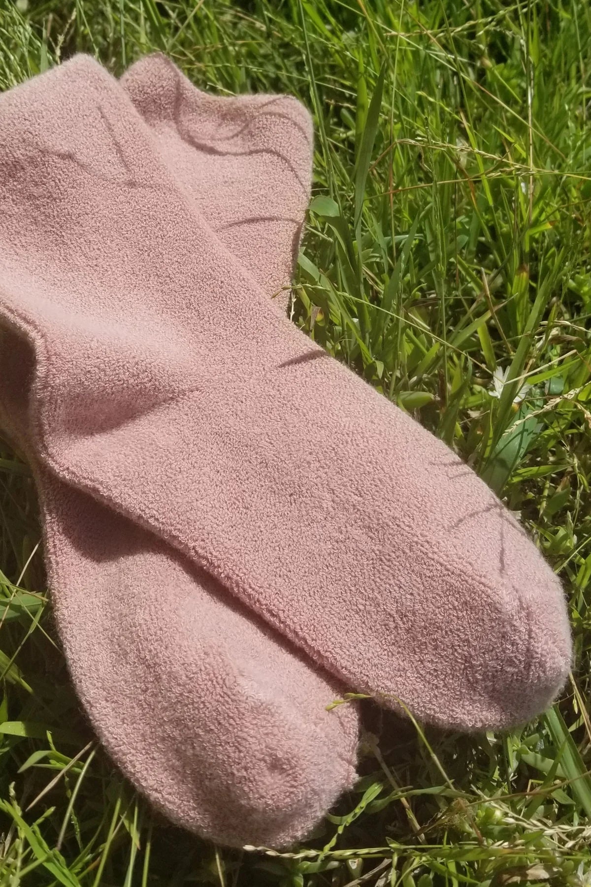 Pink socks on grass