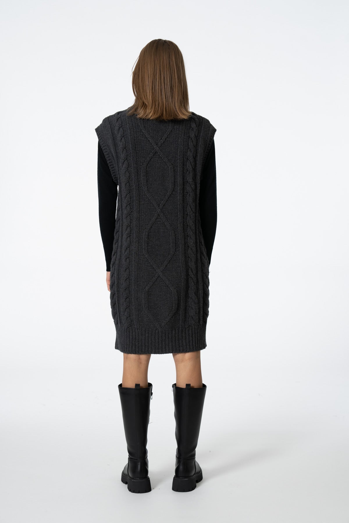 Dinadi Merino Cable Dress in Charcoal Grey Fall 23/24