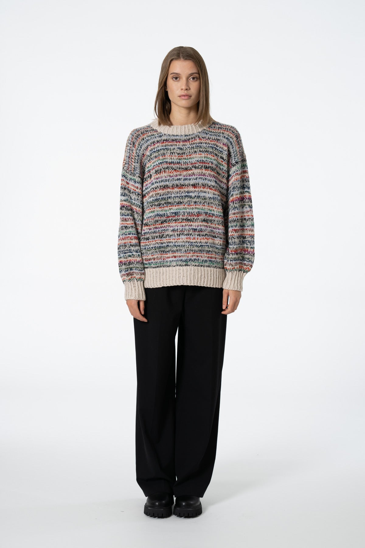 Dinadi Merino Handknit Zero-Waste Sweater in Multi Almond Fall 23/24