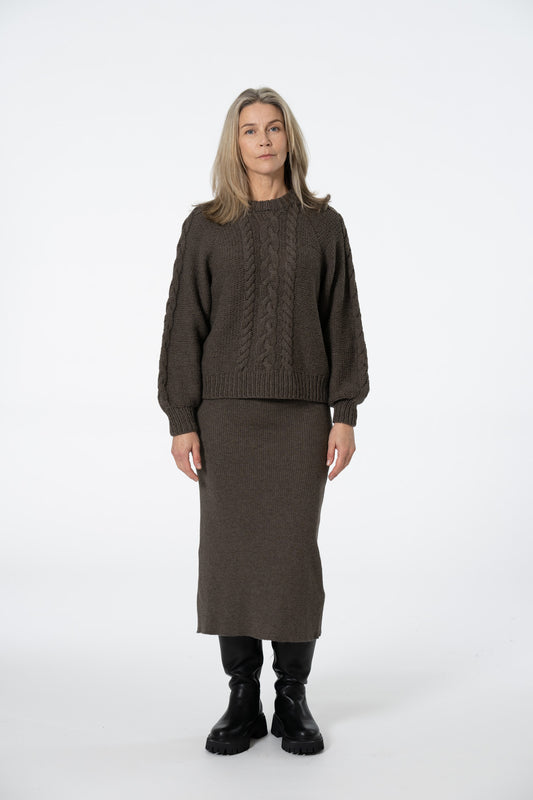 Dinadi Merino Rib Skirt In Mulch Brown Fall 23/24